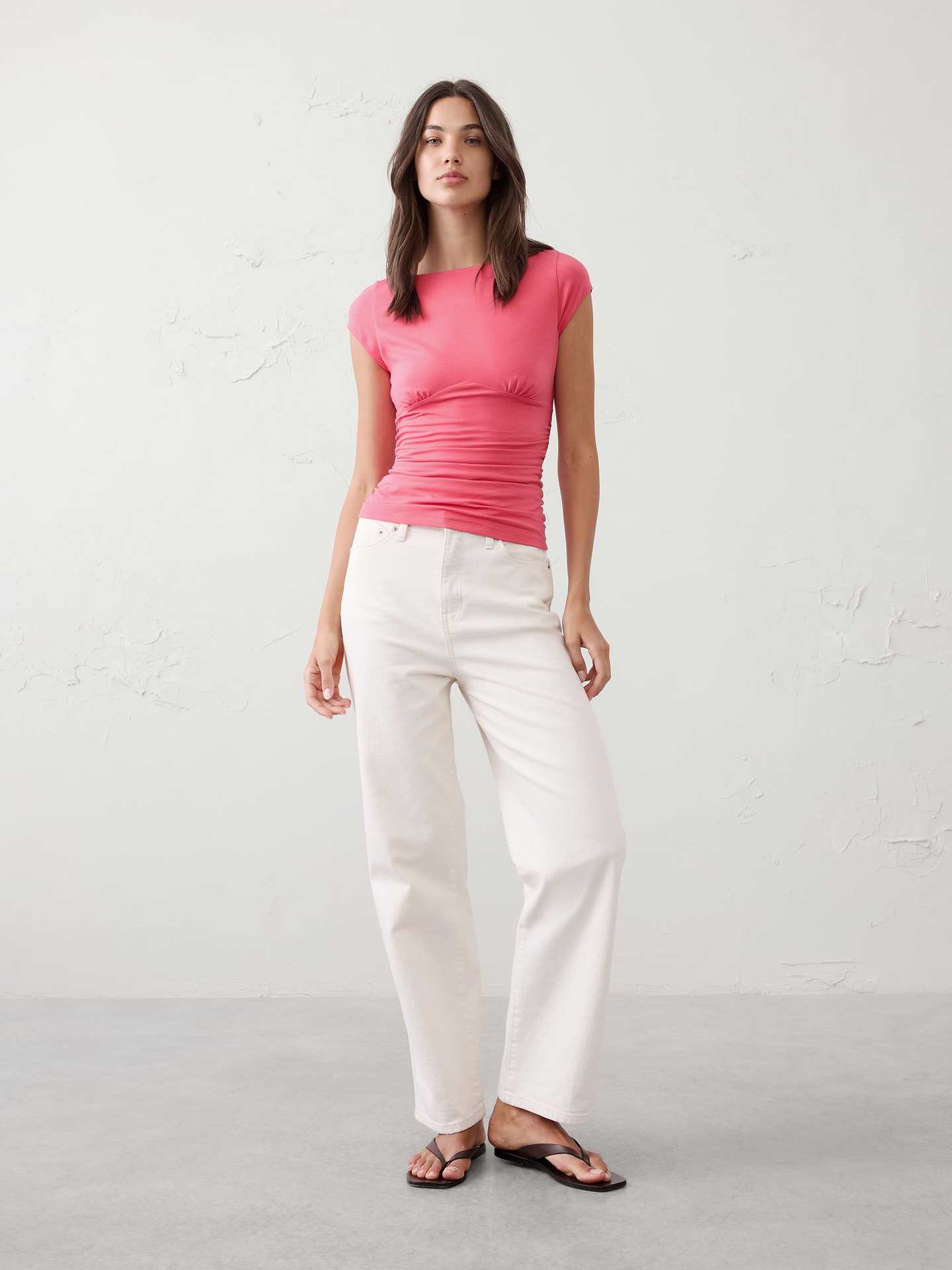 Image number 1 showing, Soft Stretch Cap-Sleeve Ruched Top