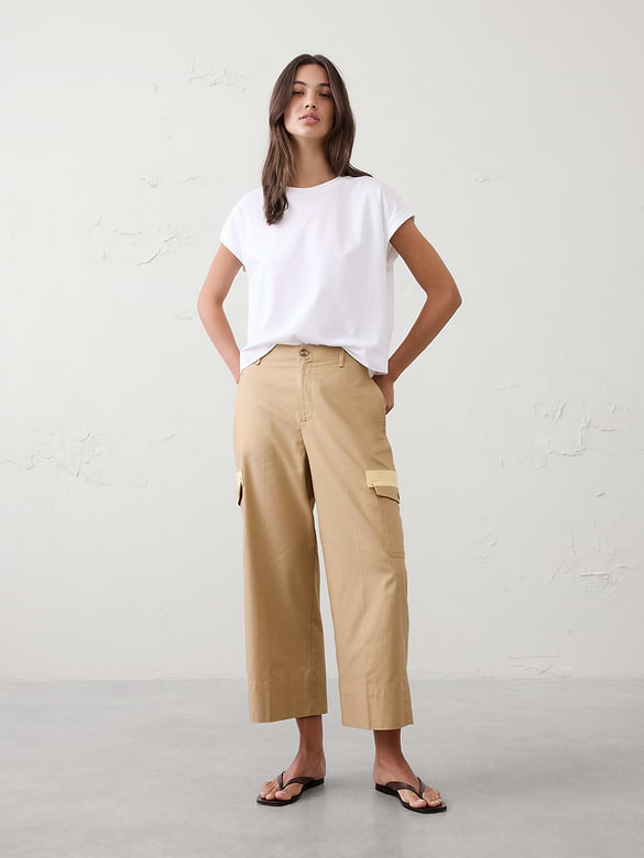 Wide-Leg High-Rise Twill Cropped Pant