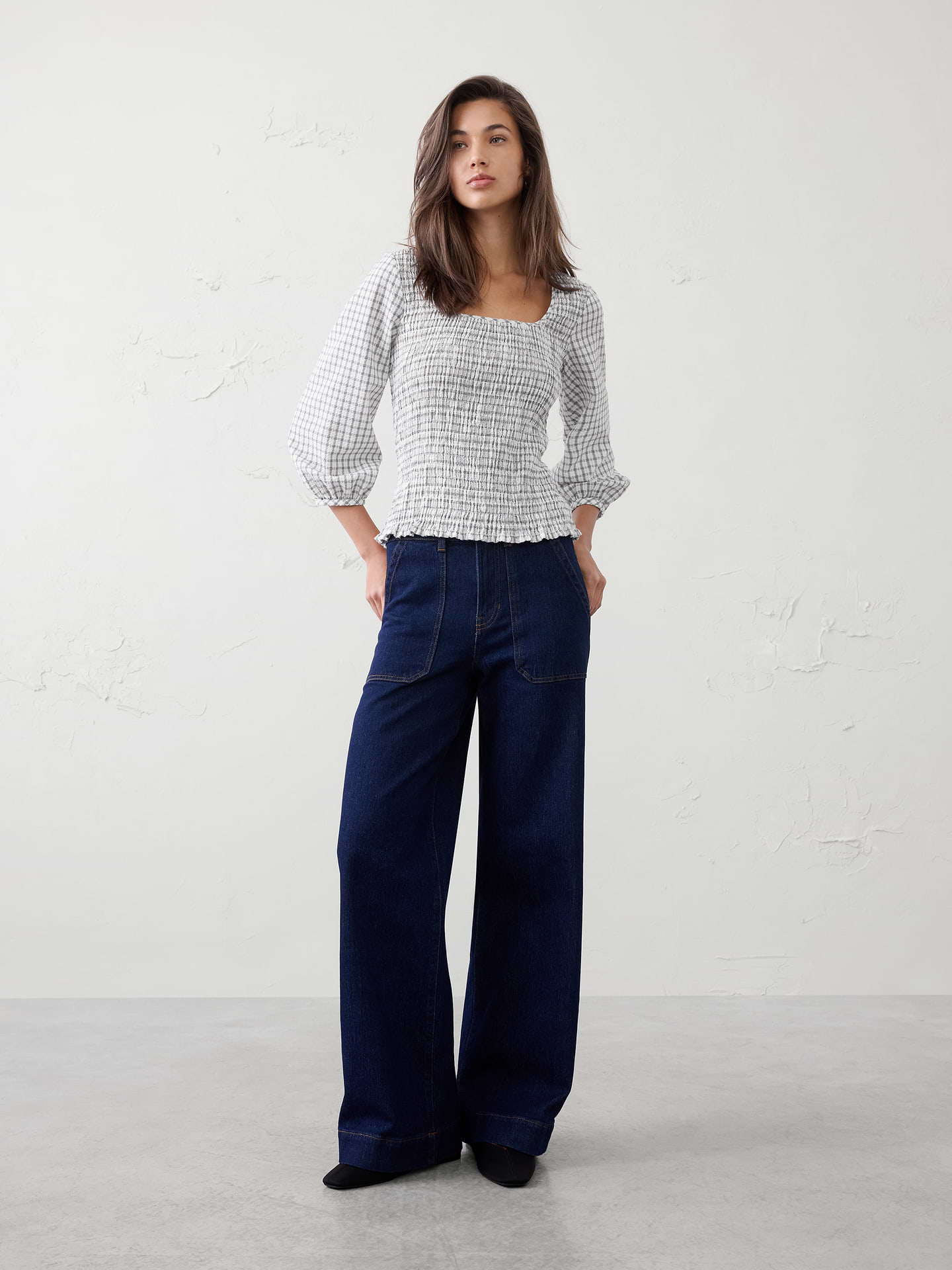 Image number 1 showing, Seersucker Smocked-Bodice Top