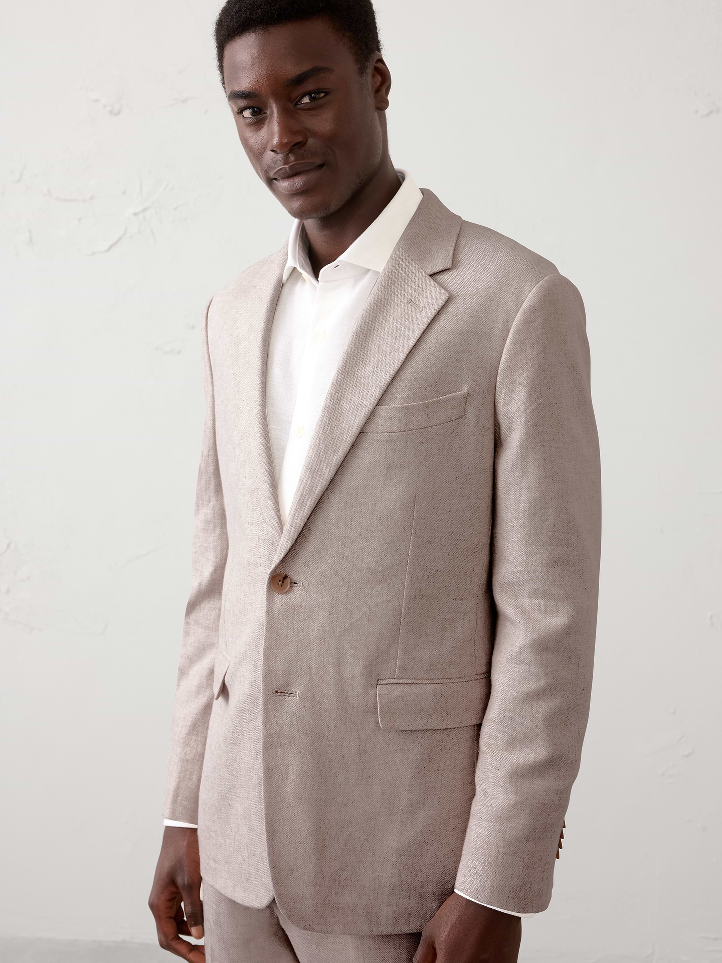 Image number 1 showing, Linen-Blend Herringbone Suit Jacket