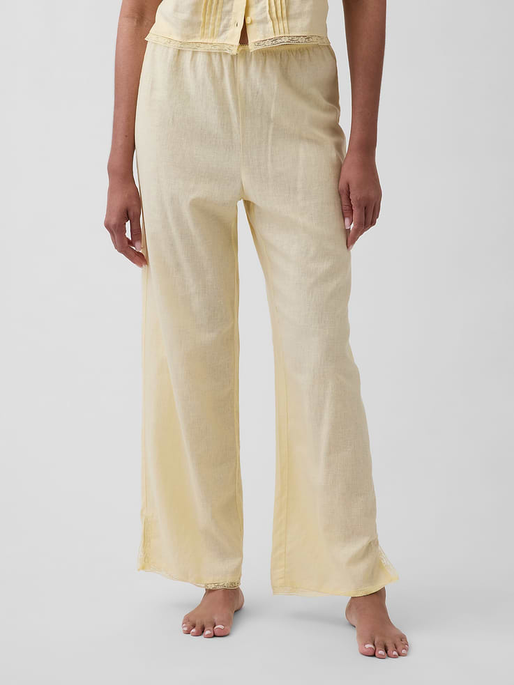 Image number 2 showing, Linen-Blend Lace-Hem PJ Pants