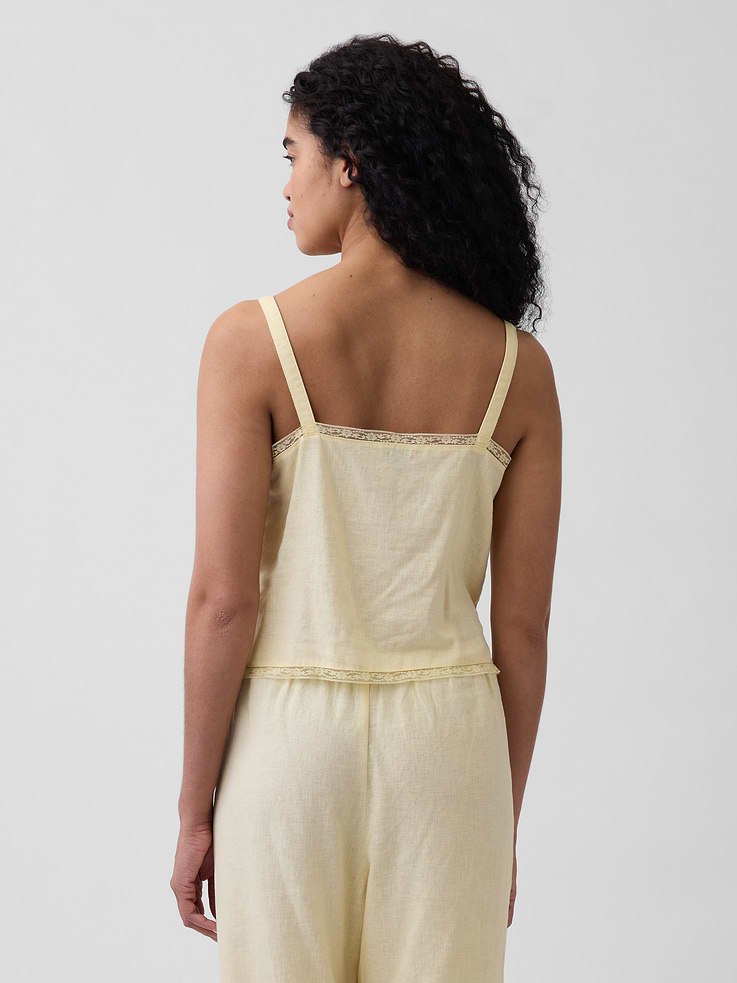 Image 3 of 4, Linen-Blend Pintuck Crop PJ Tank Top