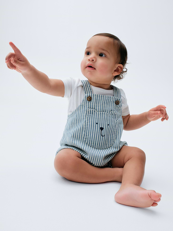 Image number 4 showing, Baby Denim Stripe Bear Pocket Bubble Overalls