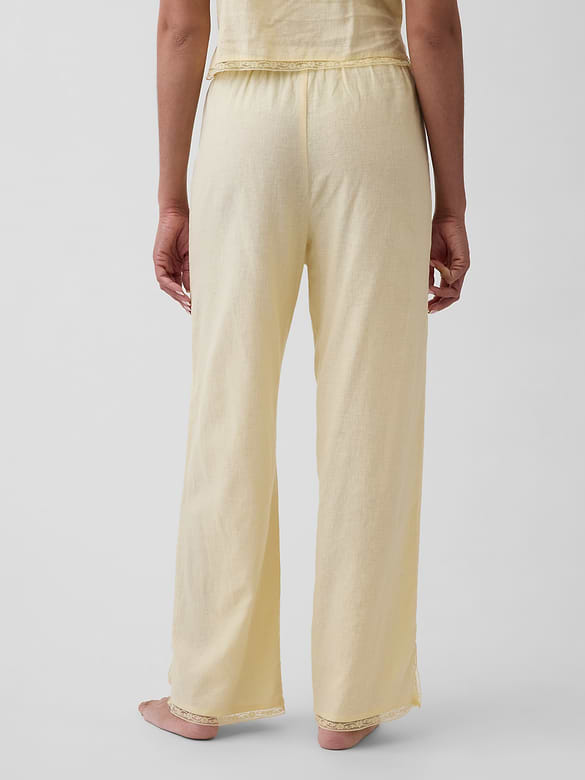 Linen-Blend Lace-Hem PJ Pants