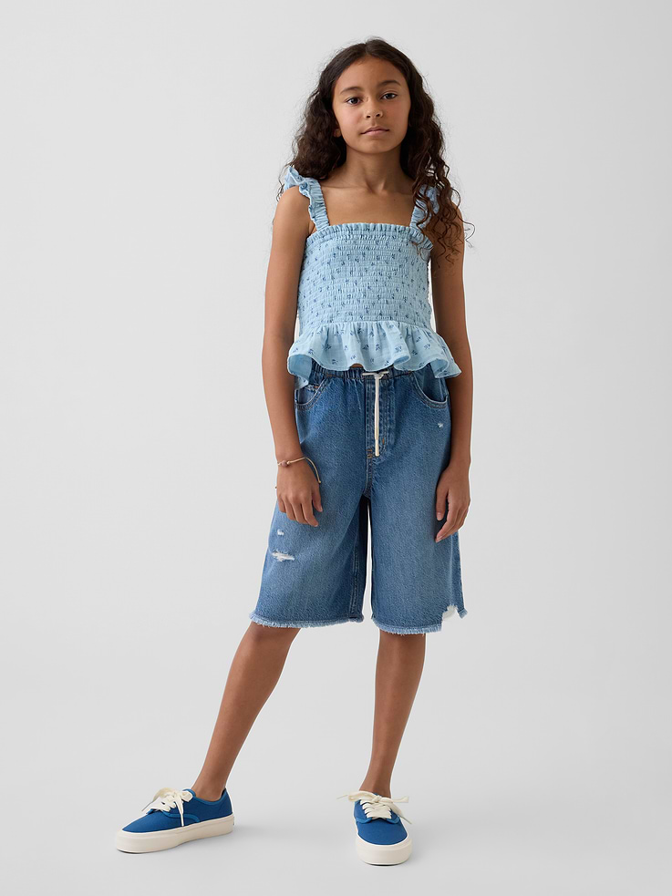 Image 1 de 5, Le denim le plus doux qui soit. Tissu fait d’un mélange exclusif de Tencel™ ultra-léger au tombé simple et impeccable à porter toute l’année., Denim en mélange de coton et Tencel ultra-doux., Taille élastique avec cordon coulissant et braguette décorative., Modèle classique à cinq poches., Éléments d’aspect usé sur le devant., Ourlet effiloché., Fini moyen., Produit écoresponsable: ce vêtement fait partie de notre programme d’économie d’eau Washwell. Ce programme utilise au moins 20 % moins d’eau que les méthodes de lavage conventionnelles., Un choix plus écologique: fait de coton recyclé à 5 %. Comparativement aux matières vierges, l’utilisation de matières recyclées permet de réduire l’utilisation des ressources et le gaspillage., Ce produit a été fabriqué dans une usine qui investit dans l’égalité des genres et l’autonomisation des femmes grâce au programme Reimagining Industry to Support Equality (RISE). Pour en savoir plus, visitez gapinc.com/equite ., Produit #879280