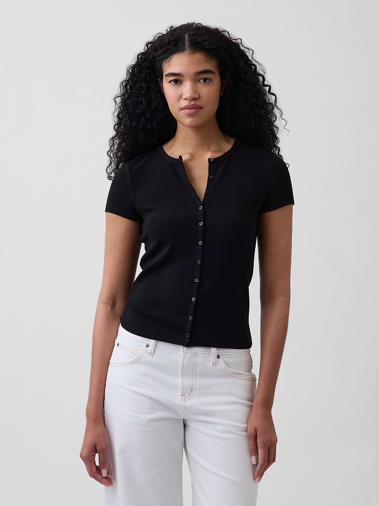 Image number 1 showing, Modern Rib Button-Front Crew T-Shirt