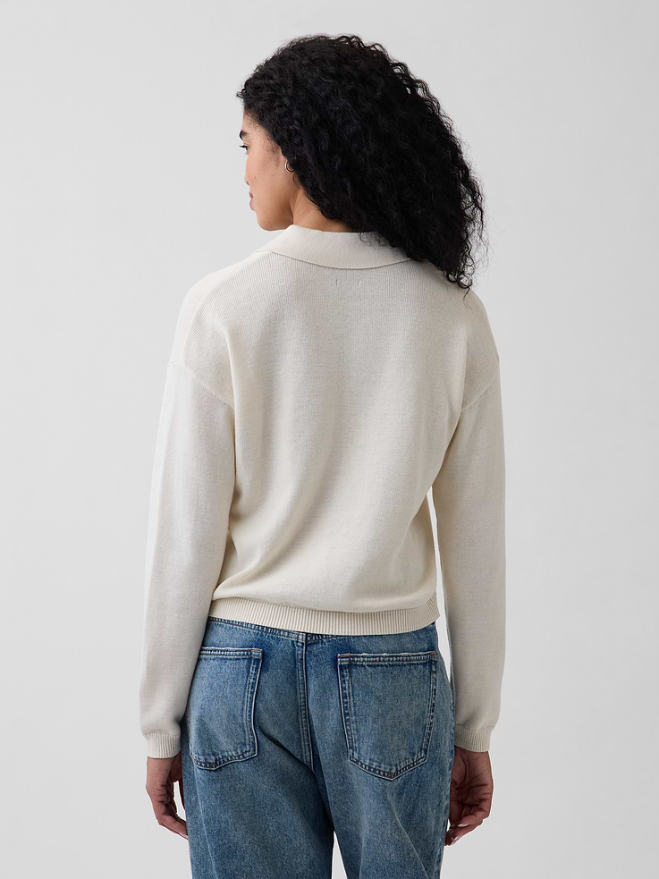 Image number 3 showing, 100% Cotton Relaxed Polo Sweater