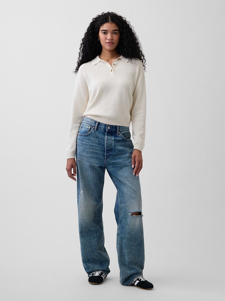 Image number 2 showing, 100% Cotton Relaxed Polo Sweater