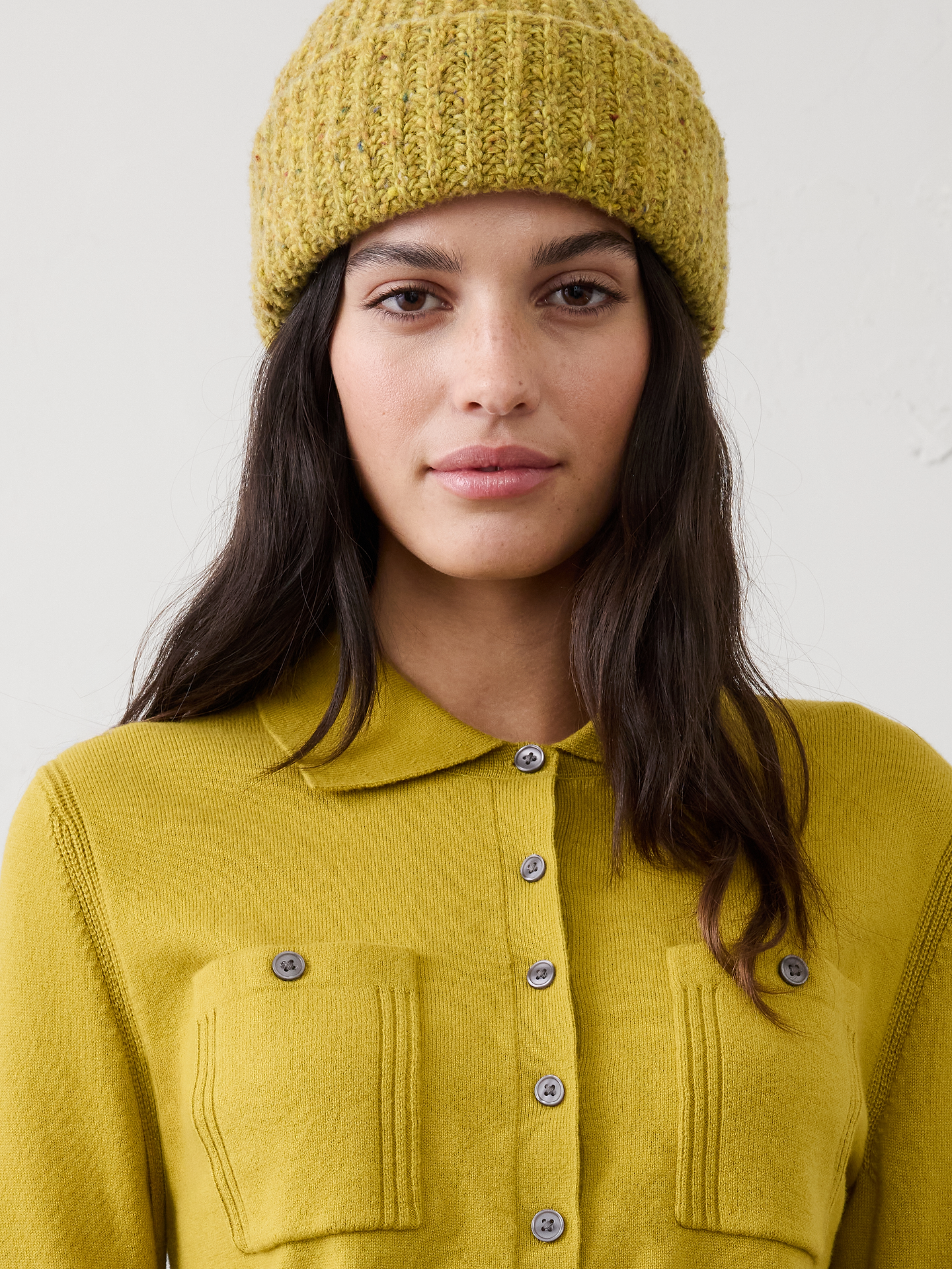 Image 1 of 4, Crafted from a yarn that's incredibly soft with a warm hand feel., Polo henley collar. Long sleeves., Buttoned chest pockets., Ribbed collar, arm cuffs and hem., Straight hem., Made exclusively for Banana Republic Factory., Product #808275
