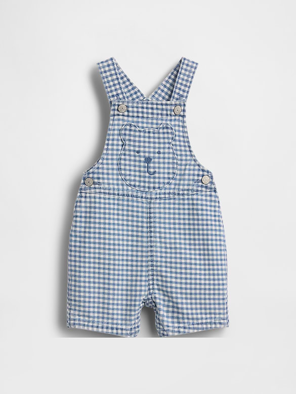Baby Gingham Denim Bear Pocket Shortalls