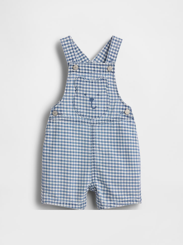 Image number 1 showing, Baby Gingham Denim Bear Pocket Shortalls