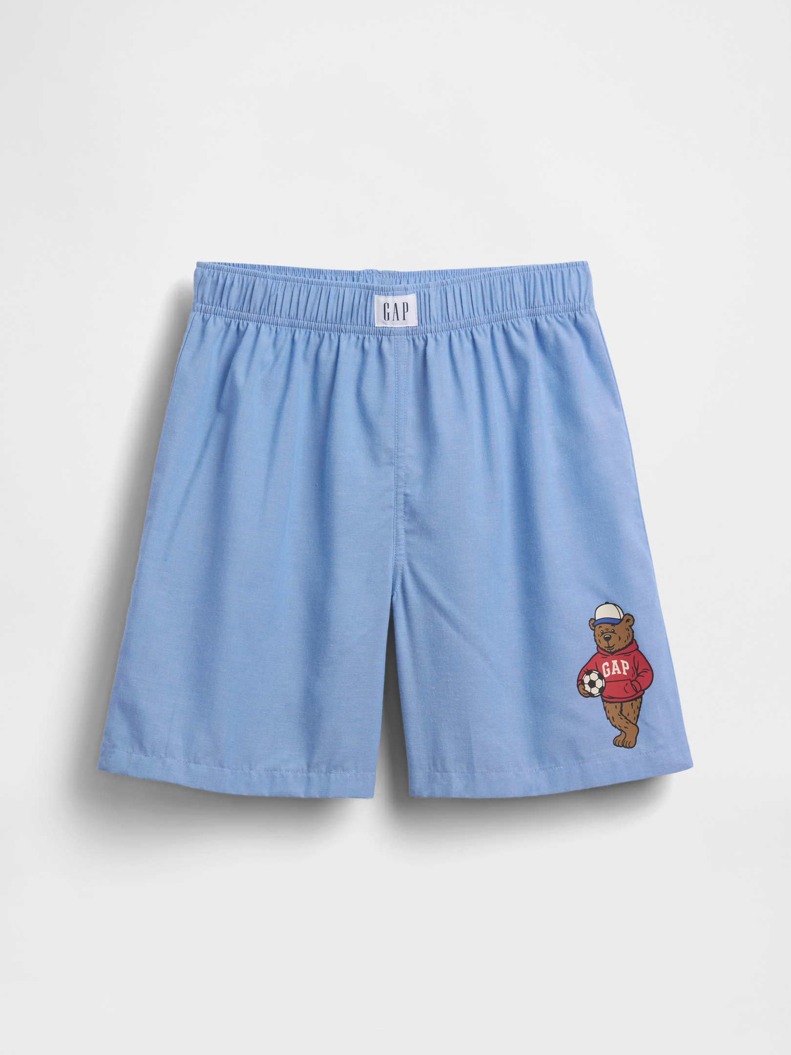 Image 1 of 3, Soft, woven brushed poplin pajama boxer shorts. In a loose fit., Elasticized waist with Gap logo at front., Allover plaid print., Made with 100% recycled polyester. Compared to virgin materials, using recycled materials helps reduce resource use and waste., This product was made in a factory that invests in gender equity and women’s empowerment through RISE. Learn more at gapinc.com/equity ., Product #898341