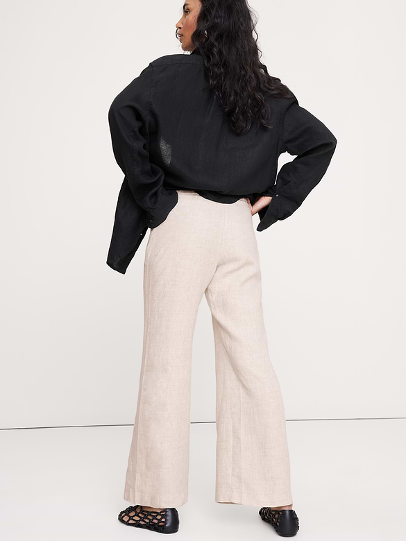 Mid-Rise Kick-Flare Linen Ankle Pant