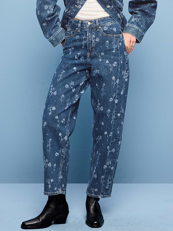 High-Waisted Baggy Barrel Ankle Jeans
