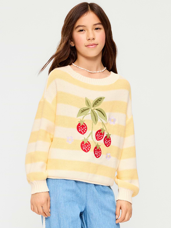 Oversized Long-Sleeve Embroidered Sweater for Girls