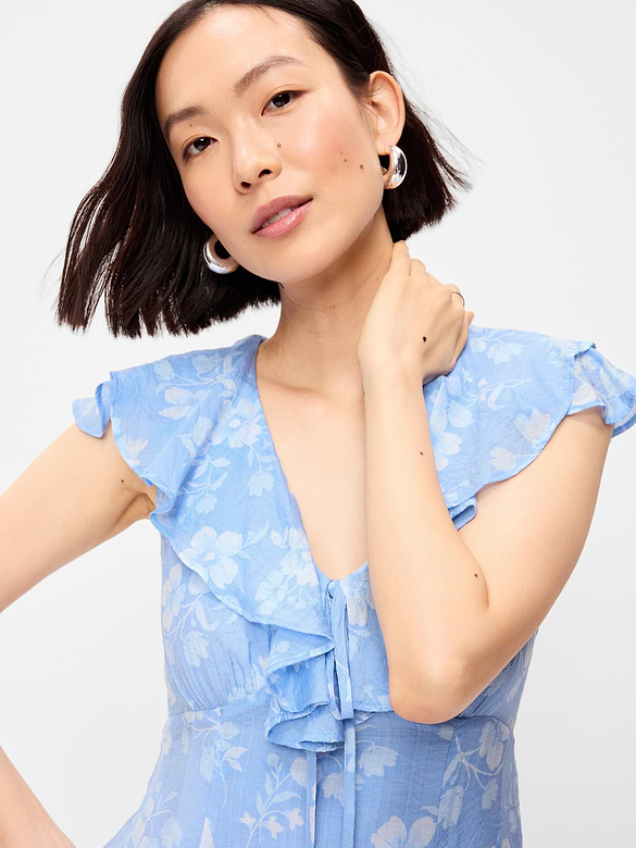 Ruffle-Sleeve Fit & Flare Midi Dress