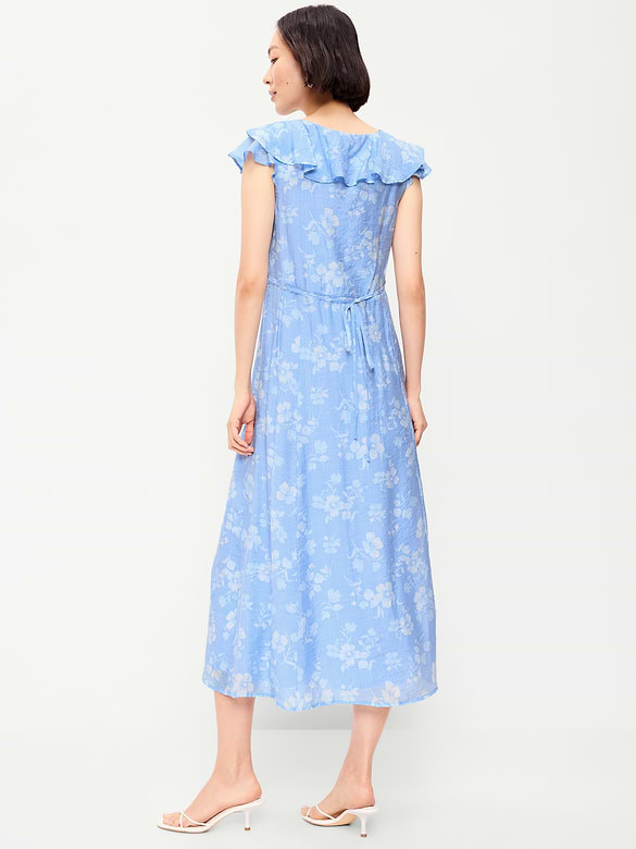 Ruffle-Sleeve Fit & Flare Midi Dress