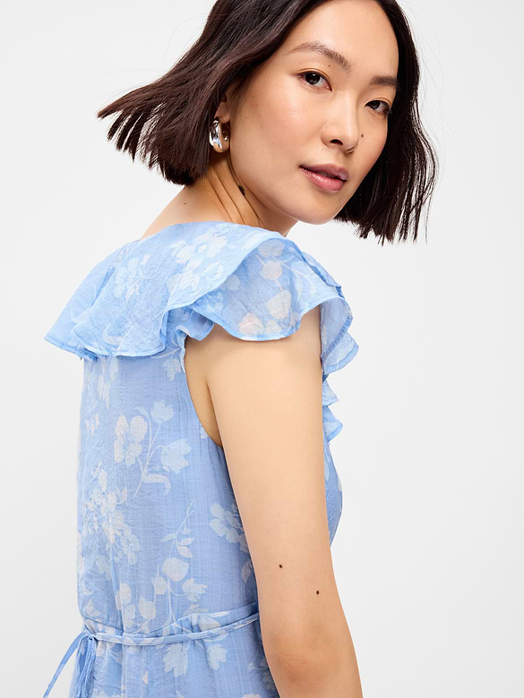 Ruffle-Sleeve Fit & Flare Midi Dress