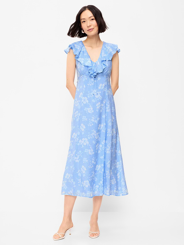 Ruffle-Sleeve Fit & Flare Midi Dress