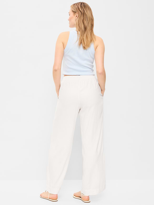 High-Waisted Linen-Blend Wide-Leg Pants