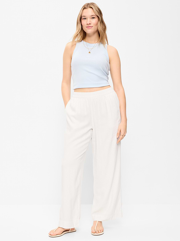 High-Waisted Linen-Blend Wide-Leg Pants