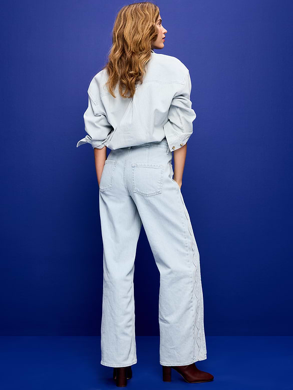 Extra High-Waisted Embroidered Wide-Leg Jeans