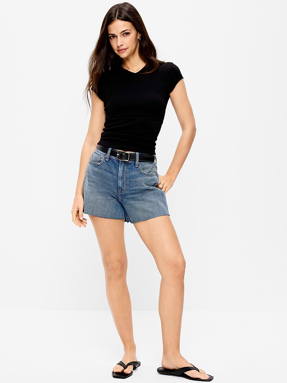 Short OG à taille haute en denim à ourlet coupé, entrejambe de 10 cm