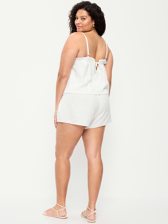Short en gaze froissée à taille haute