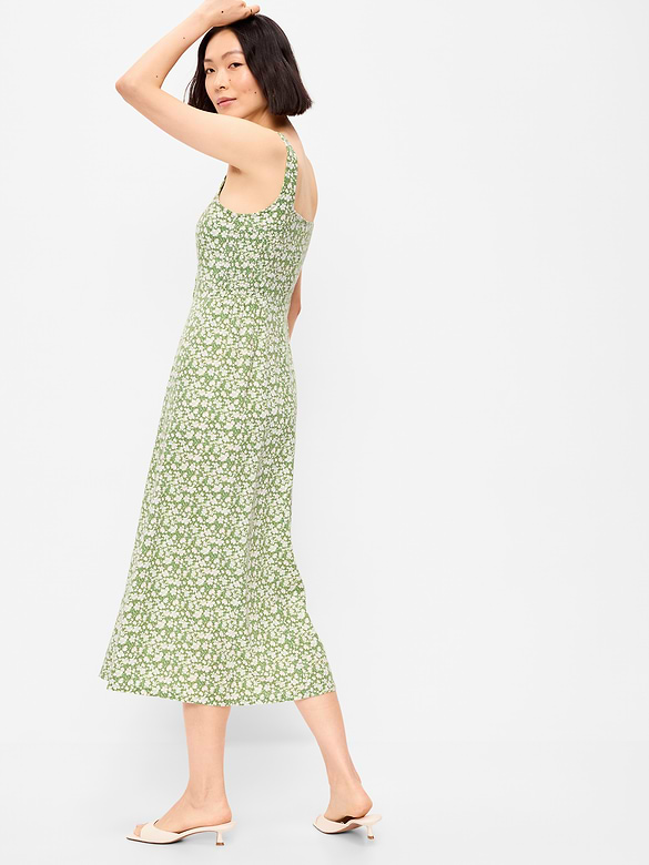 Fit & Flare Sleeveless Linen-Blend Midi Dress