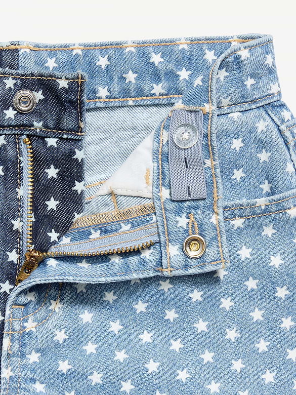 Short en denim deux tons à taille haute et à ourlet effiloché pour fille