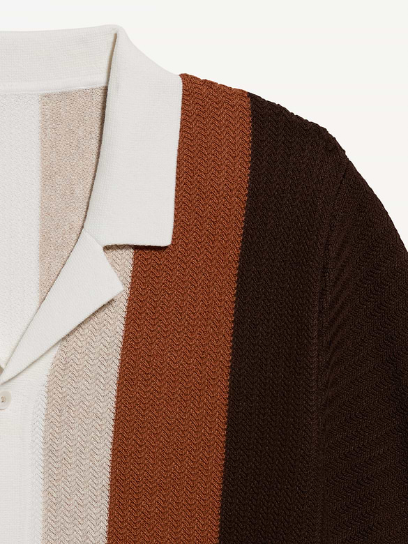 Short-Sleeve Striped Camp Sweater Shirt