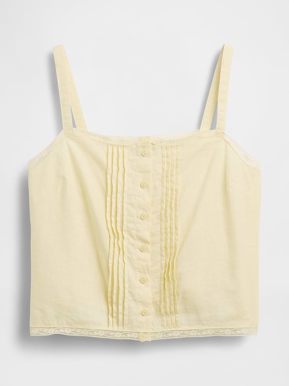 Linen-Blend Pintuck Crop PJ Tank Top