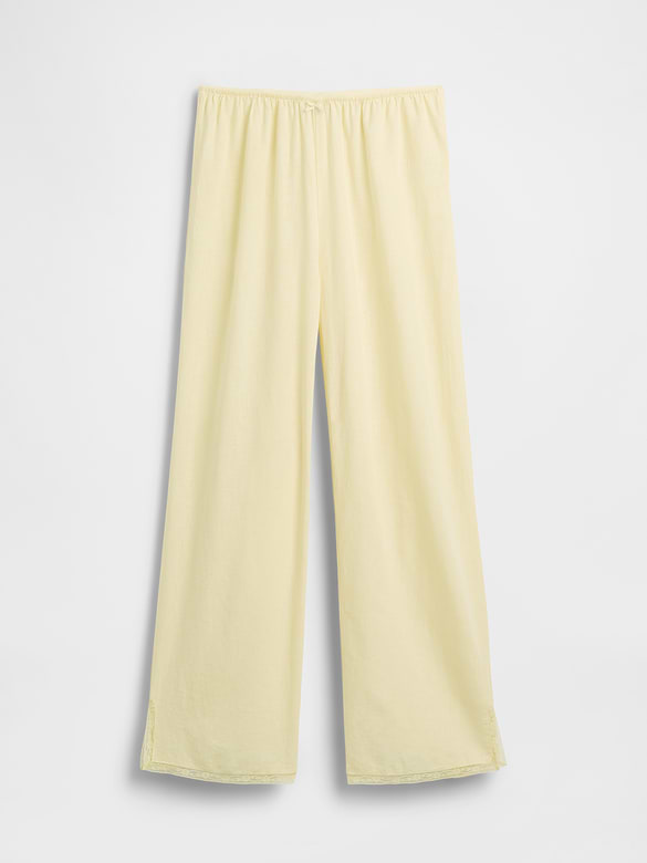 Linen-Blend Lace-Hem PJ Pants