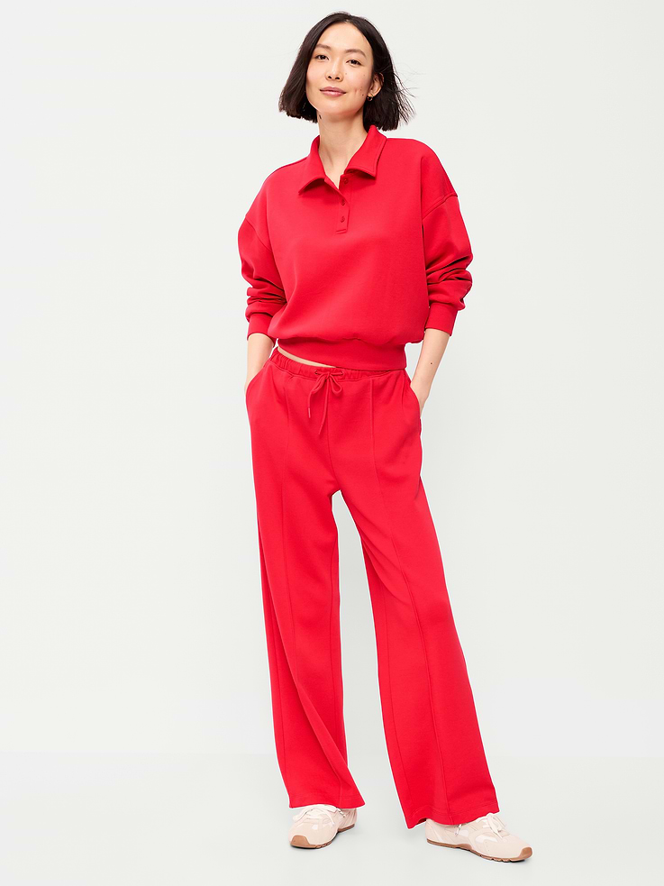 Image number 1 showing, Mid-Rise Dynamic Fleece Textured Wide-Leg Sweatpants