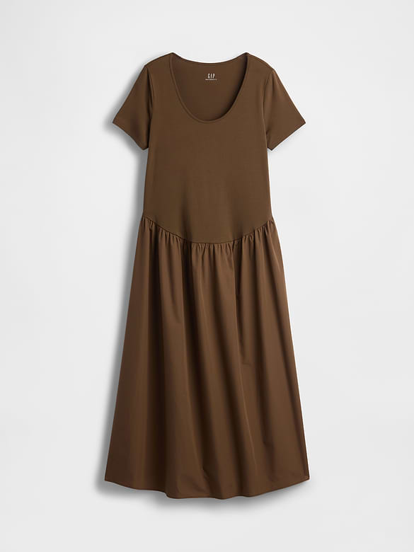 Maternity Mixed Media Drop-Waist Dress