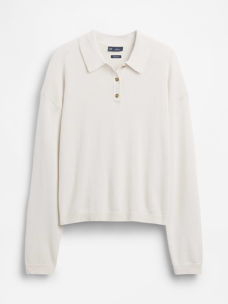 Image number 5 showing, 100% Cotton Relaxed Polo Sweater