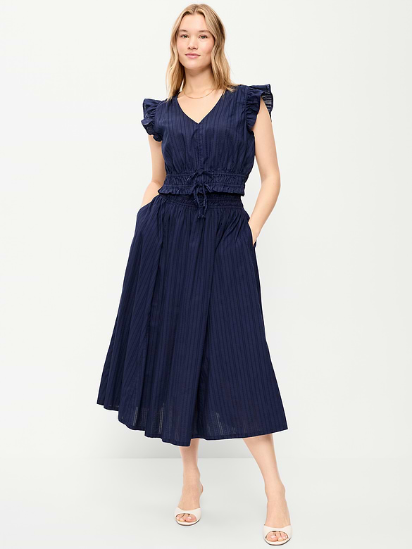 Smocked-Waist Midi Skirt