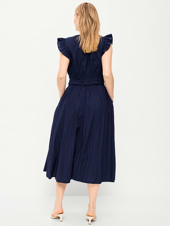 Smocked-Waist Midi Skirt