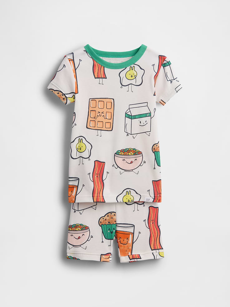 Image number 1 showing, Baby & Toddler Organic Brushed Cotton Breakfast PJ Short Set