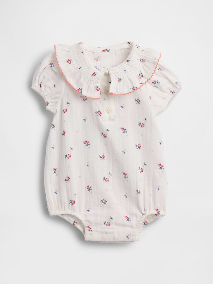 Image number 1 showing, Baby Cotton Gauze Floral Collared Bodysuit