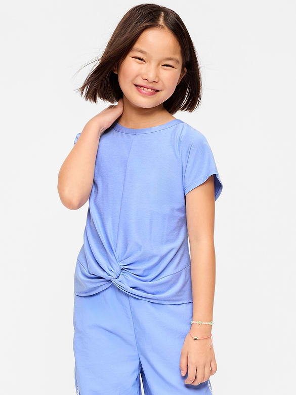 CloudMotion Short-Sleeve Front-Knot T-Shirt for Girls