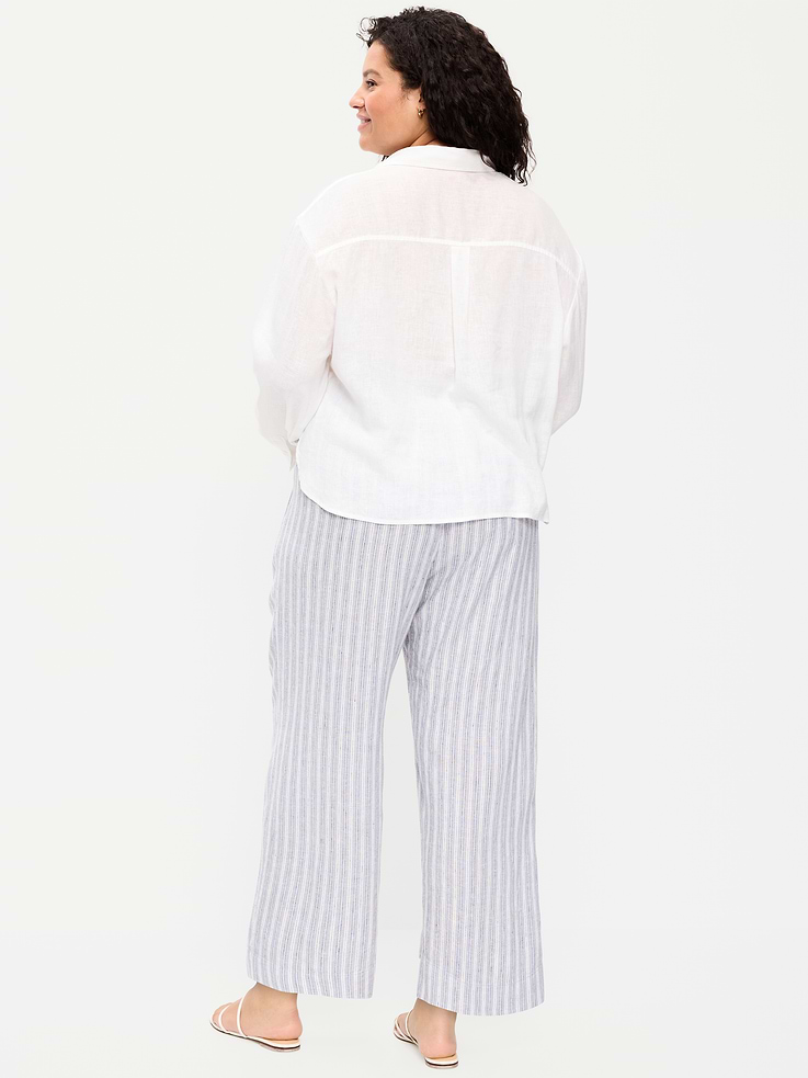 Image number 10 showing, High-Waisted Linen-Blend Straight Ankle Pants