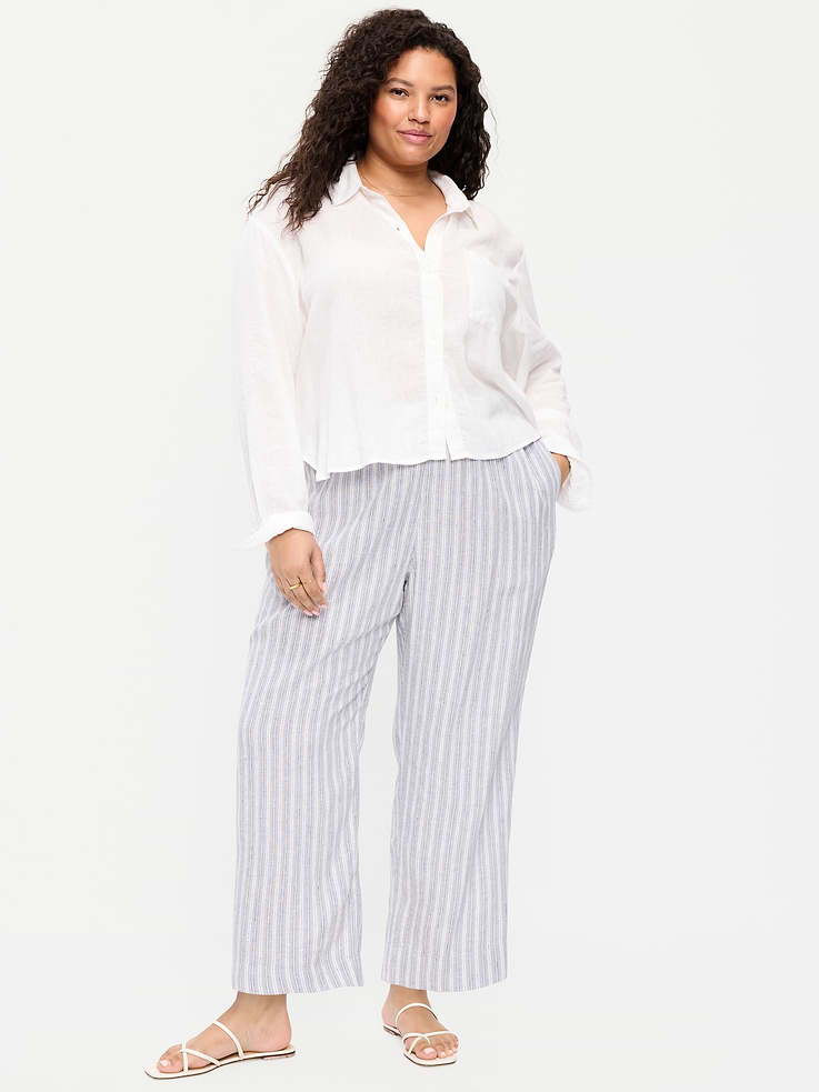 Image number 9 showing, High-Waisted Linen-Blend Straight Ankle Pants