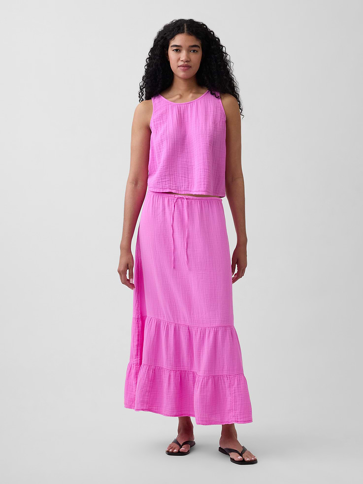 Image number 1 showing, Cotton Gauze Tiered Easy Maxi Skirt
