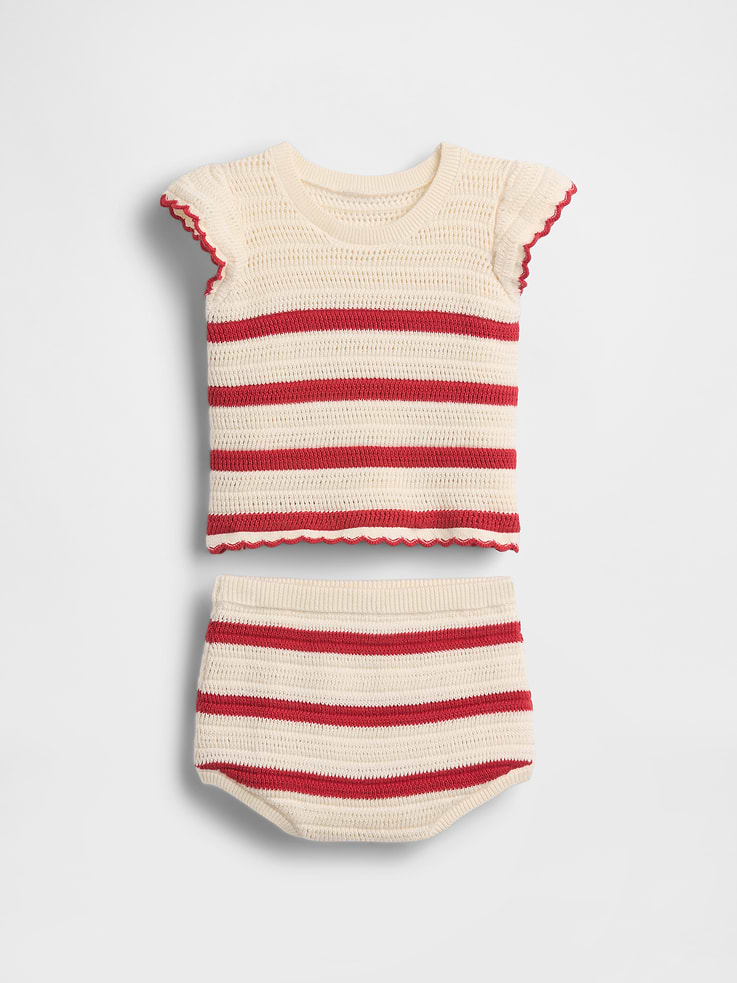 Image number 1 showing, Baby Crochet Stripe Outfit Set