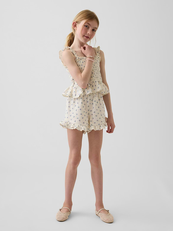 Kids Cotton Gauze Smocked Peplum Top