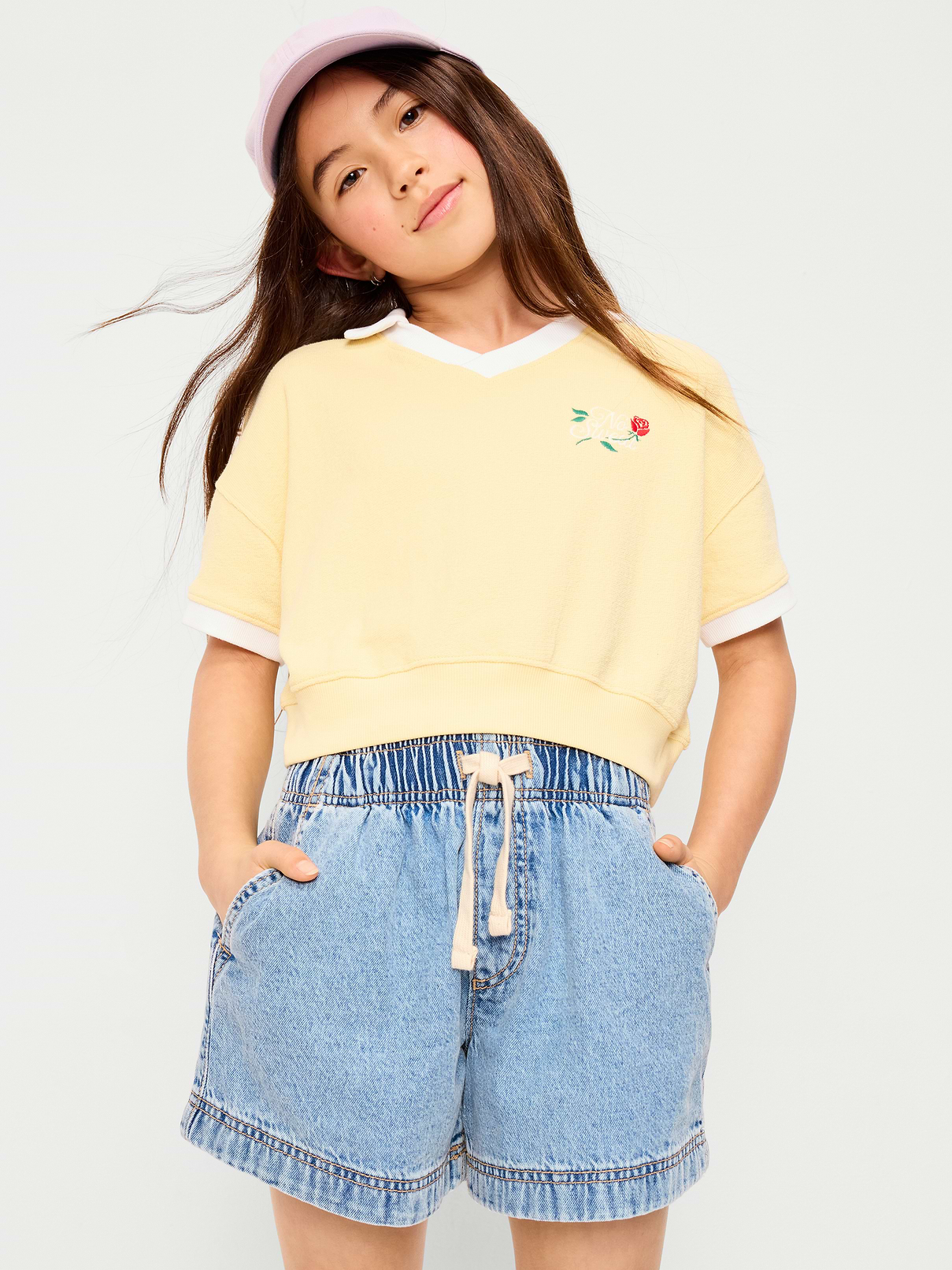 Image number 3 showing, High-Waisted Pull-On Jean Shorts for Girls
