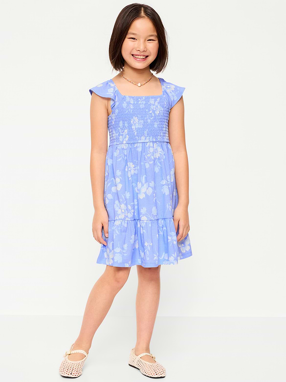 Printed Smocked Fit and Flare Dress for Girls