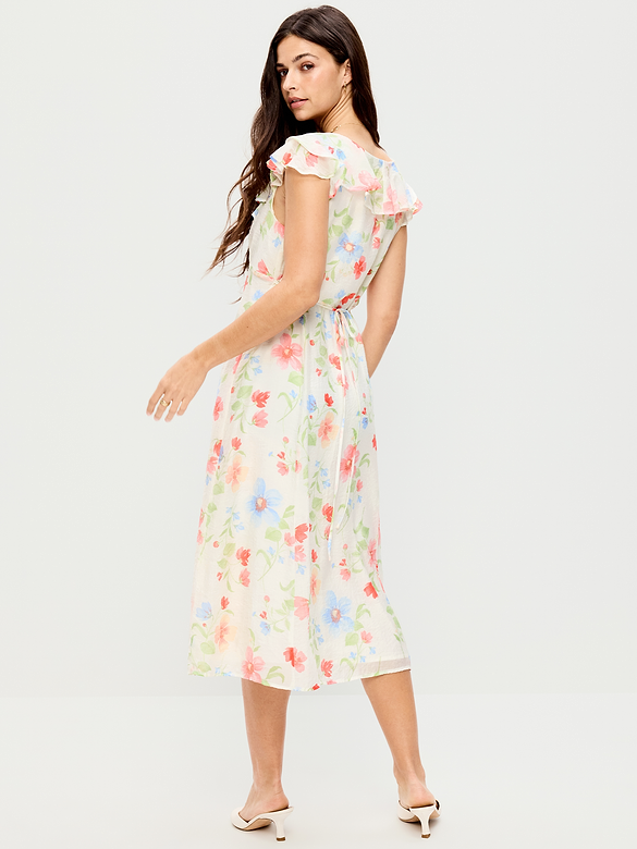 Ruffle-Sleeve Fit & Flare Midi Dress