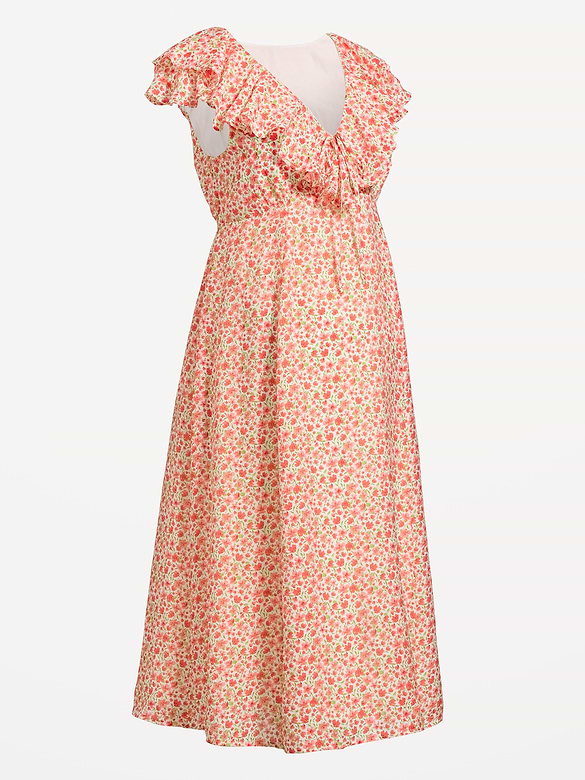 Maternity Ruffle-Sleeve Midi Dress